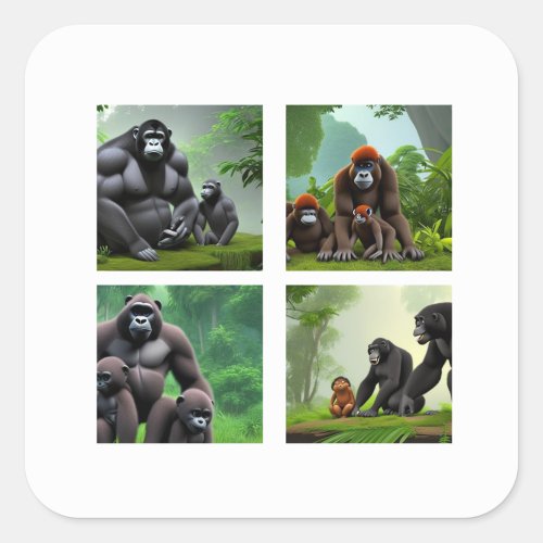 Jungle Gems An Animated Gorilla Family Square Sticker