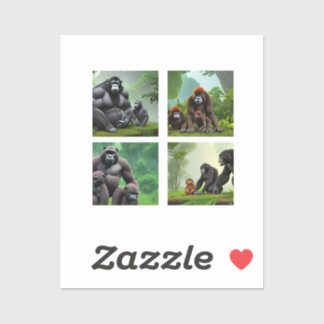 Jungle Gems: An Animated Gorilla Family Sticker