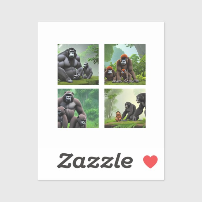 Jungle Gems: An Animated Gorilla Family Sticker (Sheet)
