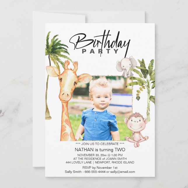 *~* Jungle Giraffe 2 TWO AR21  Photo  Birthday  Invitation (Front)