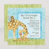 Jungle Giraffe Baby Boy Girl Twins Gender Reveal Invitation (Front/Back)