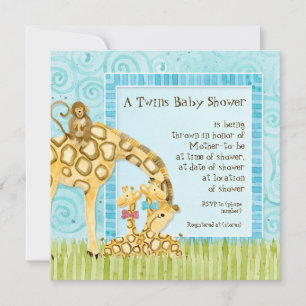 Jungle Giraffe Baby Boy Girl Twins Shower Invite