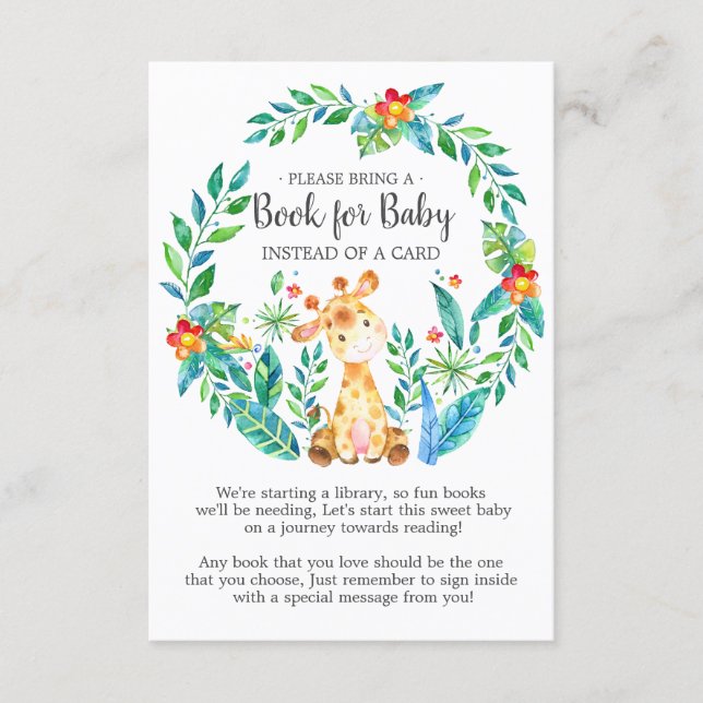 Jungle Giraffe Baby Shower Book for Baby Card (Front)