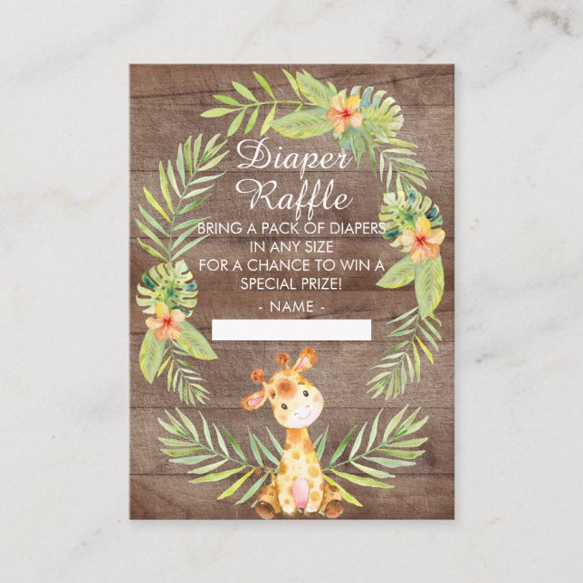 Jungle Giraffe Baby Shower Diaper Raffle Enclosure Card (Front)