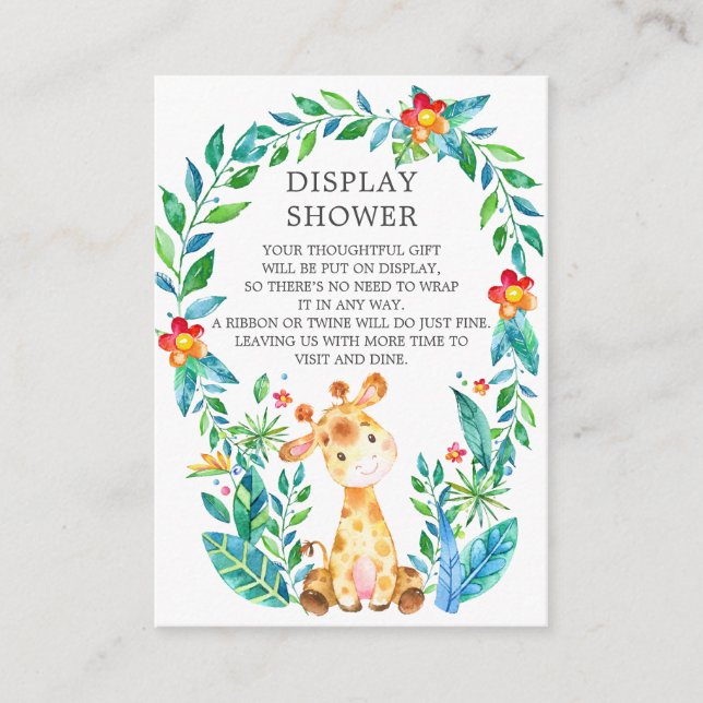 Jungle Giraffe Baby Shower Gift Display Shower Enclosure Card (Front)