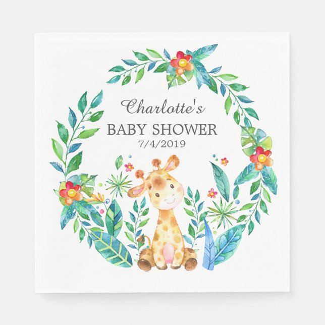Jungle Giraffe Baby Shower  Paper Napkins (Front)