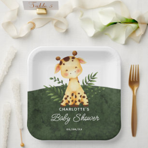 Jungle Giraffe Baby Shower Paper Plates
