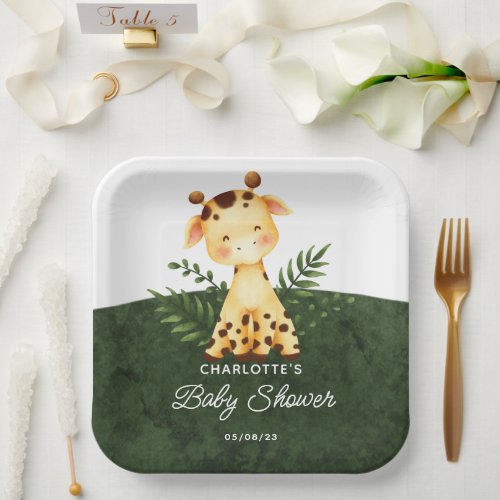 Jungle Giraffe Baby Shower Paper Plates