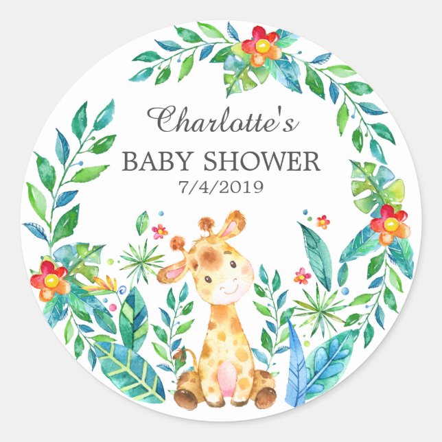 Jungle Giraffe Baby Shower Thank You Favor Sticker (Front)