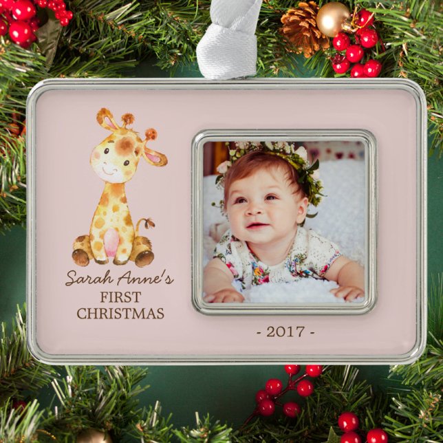 Jungle Giraffe  Babys 1st Christmas Photo Ornament (Creator Uploaded)