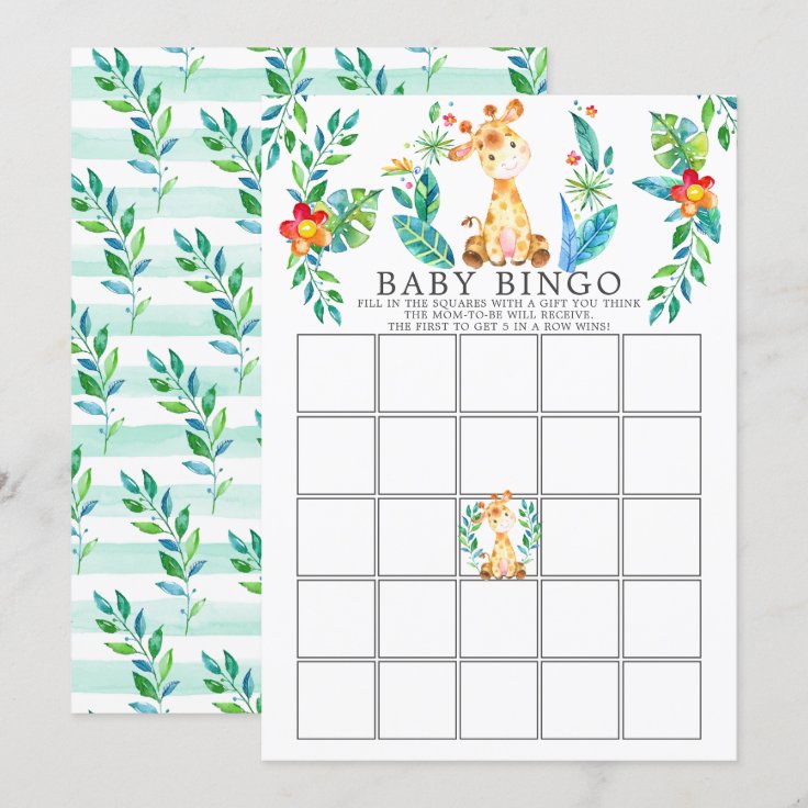 Jungle Giraffe BINGO Baby Shower Game Invitation | Zazzle