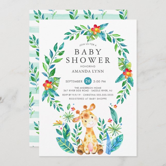 Jungle Giraffe Boy Baby Shower Invitation (Front/Back)
