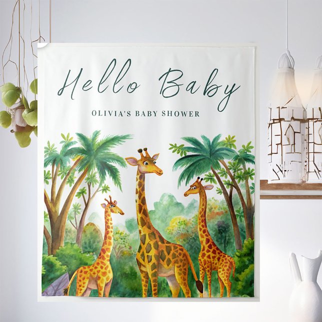 Jungle Giraffe Cute Elegant Hello Baby shower  Tapestry (Creator Uploaded)
