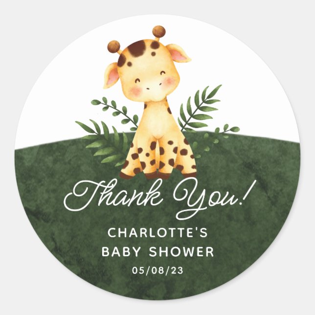 Jungle Giraffe Favor Classic Round Sticker (Front)