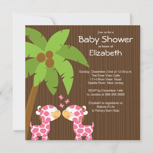 Jungle Giraffe Multiple Baby Shower Invitations