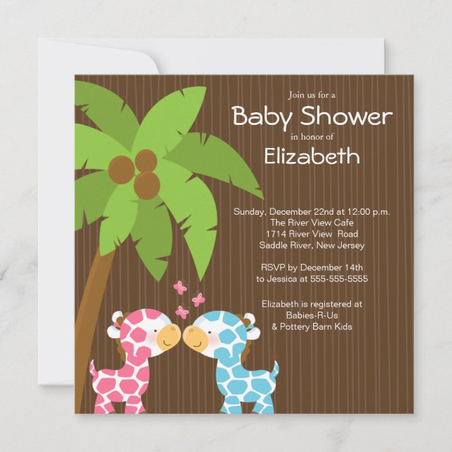 Jungle Giraffe Multiple Baby Shower Invitations (Front)
