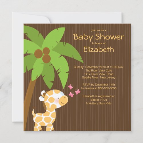 Jungle Giraffe Neutral Baby Shower Invitations