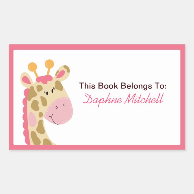 Jungle Giraffe (Pink) Custom Book Plate Sticker (Front)