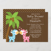 Jungle Giraffe Twins Baby Shower Invitation (Front/Back)