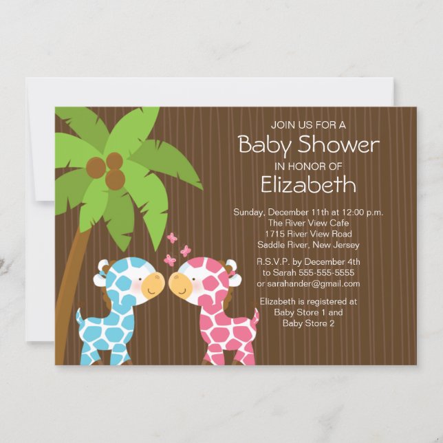 Jungle Giraffe Twins Baby Shower Invitation (Front)