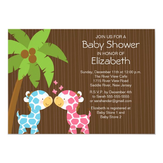 Jungle Giraffe Twins Baby Shower Invitation