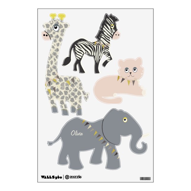 Jungle Giraffe Zebra Tiger Elephant Decal (Front)