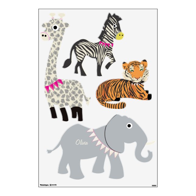 Jungle Giraffe Zebra Tiger Elephant Decal (Front)