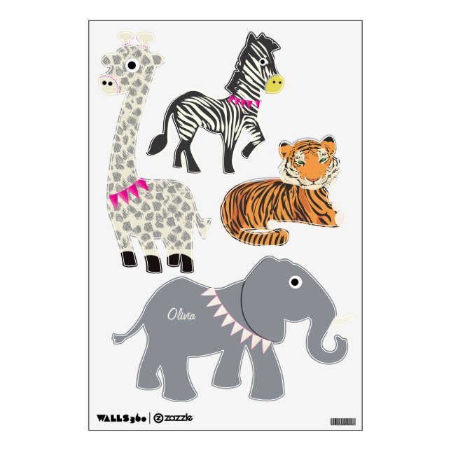 Jungle Giraffe Zebra Tiger Elephant Decal (Front)