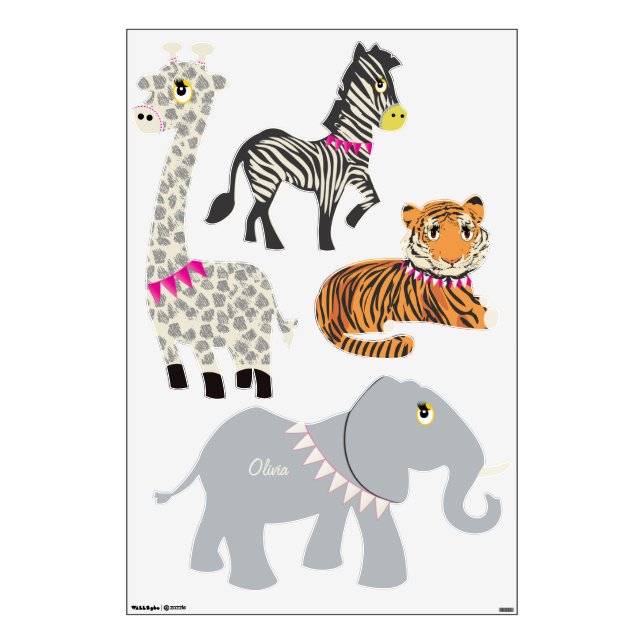 Jungle Giraffe Zebra Tiger Elephant Decal (Front)