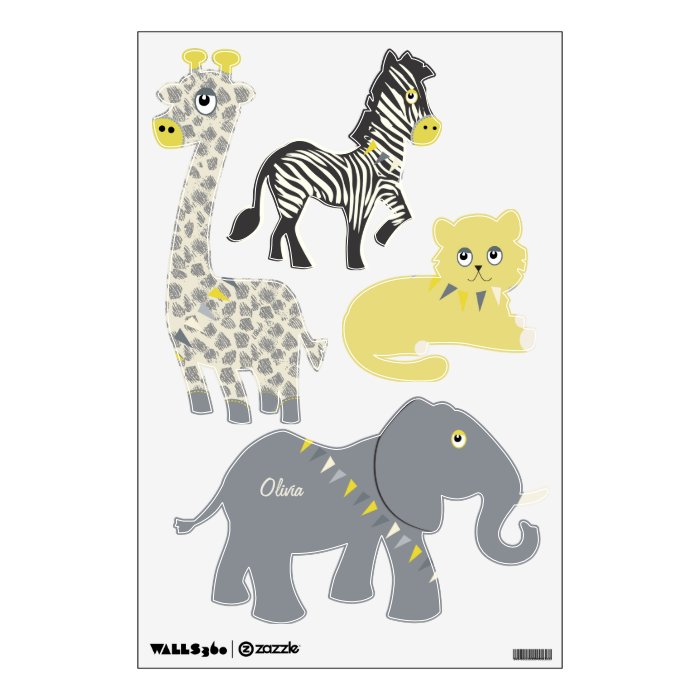 Jungle Giraffe Zebra Tiger Elephant Decal Room Stickers