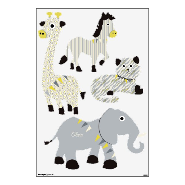 Jungle Giraffe Zebra Tiger Elephant Wall Decal (Front)