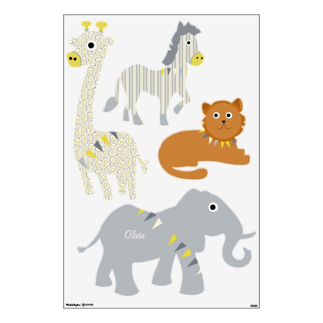 Jungle Giraffe Zebra Tiger Elephant Wall Decal (Front)