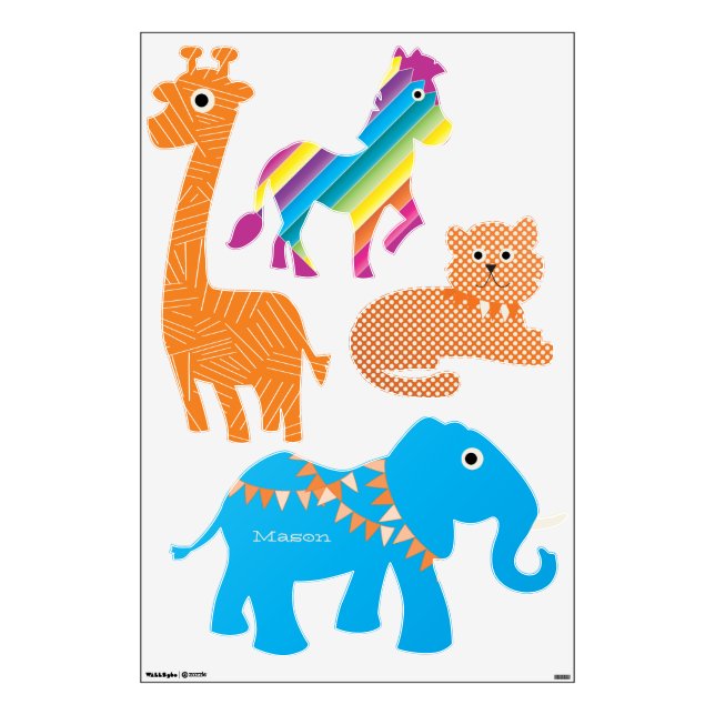 Jungle Giraffe Zebra Tiger Elephant Wall Decal (Front)