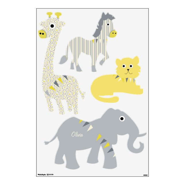 Jungle Giraffe Zebra Tiger Elephant Wall Decal (Front)