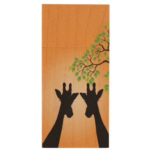 Jungle Giraffes Wood USB Flash Drive (Back (Vertical))
