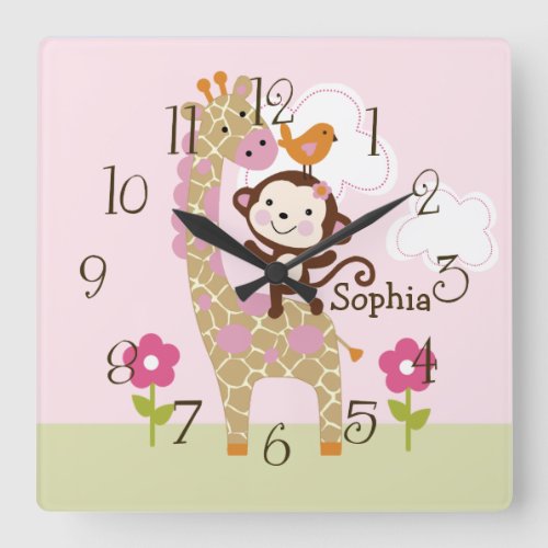 Jungle Girl Animal Kids Baby Nursery Clock