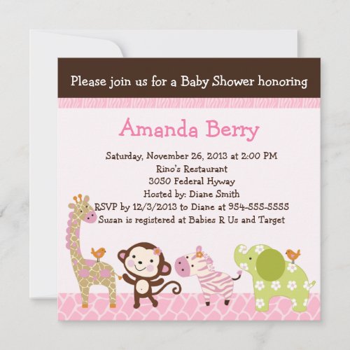 Jungle Jill Animals Baby Shower Invitation