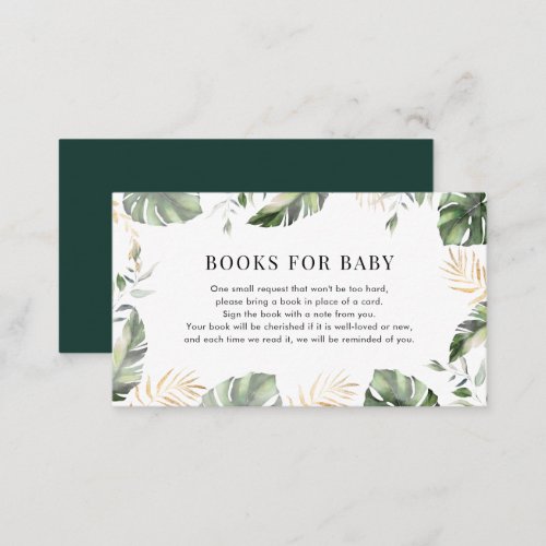 Jungle Girl Baby Shower Books for Baby Enclosure Card