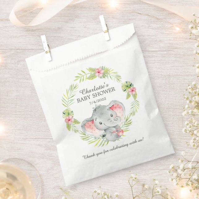 Jungle Girl Elephant Baby Shower Favor Bags (Clipped)