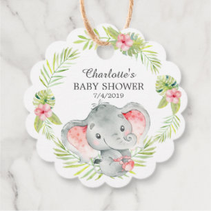 Jungle Girl Elephant Baby Shower Favor Gift Tag