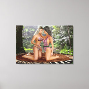 JUNGLE GIRLS FACE OFF CANVAS PRINT