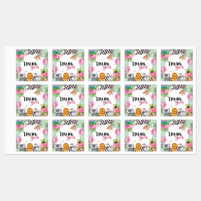 Jungle Girls Thank You Labels (Sheet)
