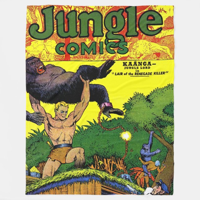 Jungle Gorilla's Lair Vintage Comics Fleece Blanket (Front)