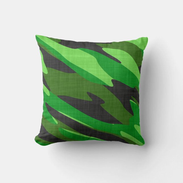 jungle green army camouflage textured throw pillow (Front)