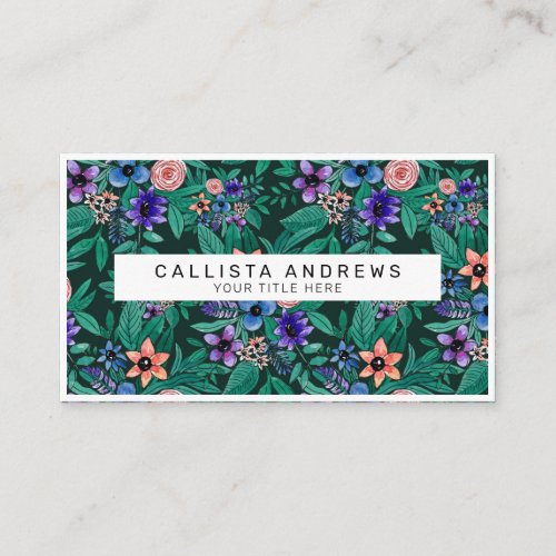 Jungle Green Coral Watercolor Greenery Pattern Business Card