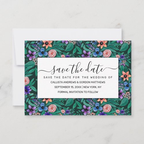 Jungle Green Coral Watercolor Greenery Pattern Save The Date