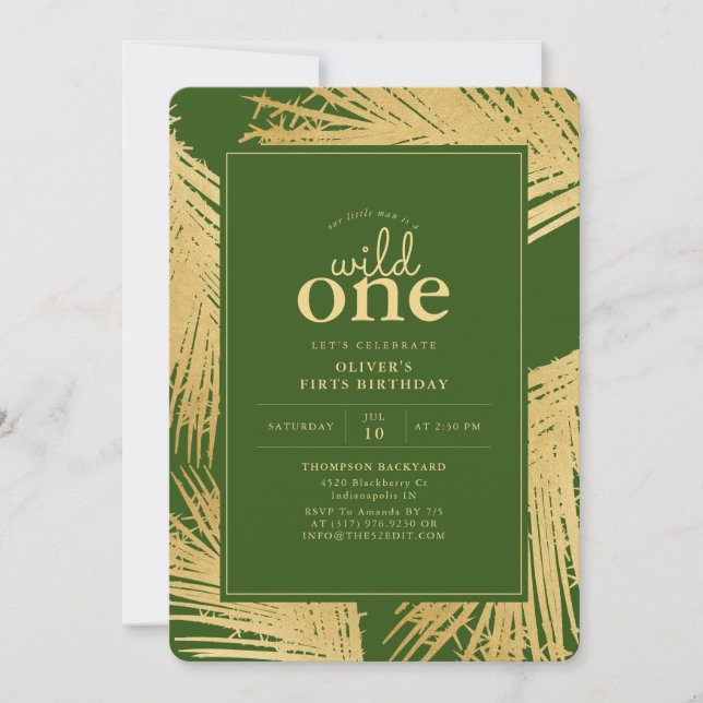 Jungle Green Wild One Birthday Party Invitation (Front)