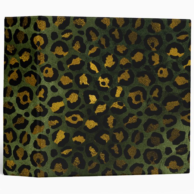Jungle Green Yellow Cheetah Leopard Pattern 3 Ring Binder (Front/Spine)