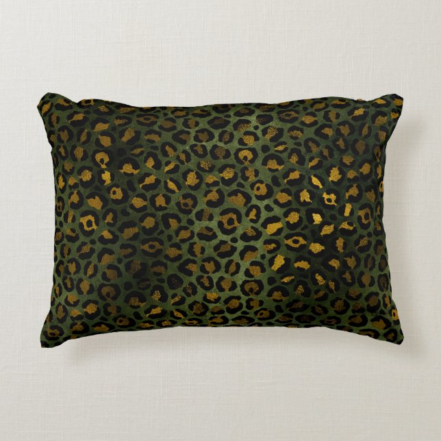 Jungle Green Yellow Cheetah Leopard Pattern Accent Pillow (Front)