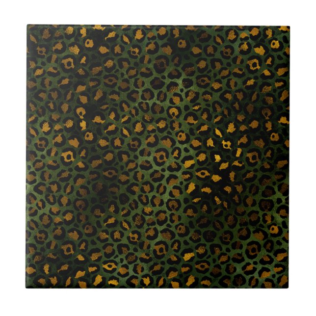 Jungle Green Yellow Cheetah Leopard Pattern Ceramic Tile (Front)